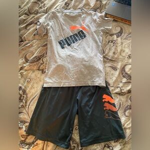 Boys 7 Puma Gray T-Shirt and Shorts set with Orange Logo